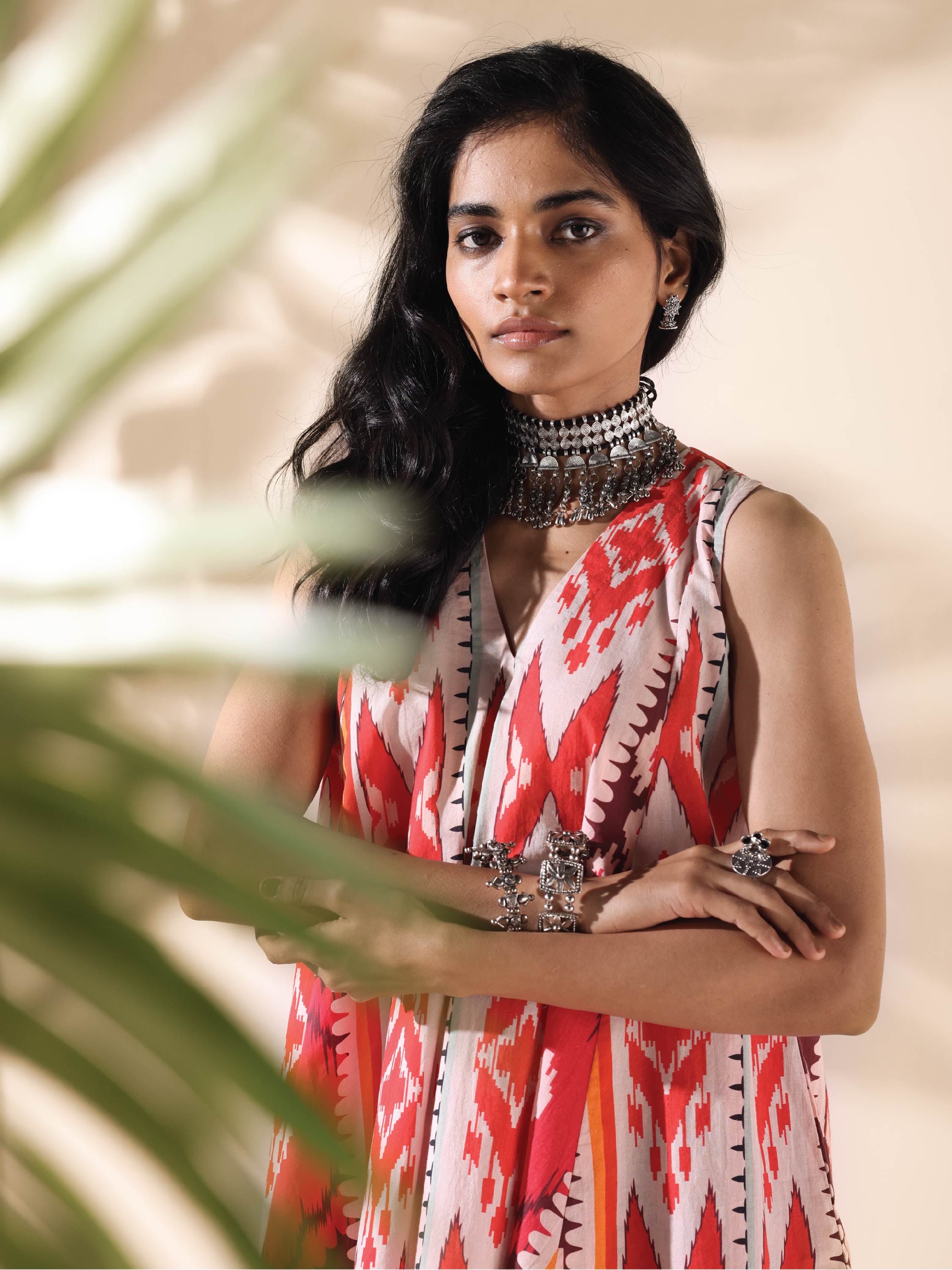 trueBrowns Maroon Cotton Ikat Flared Co-ord Set - Distacart