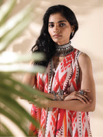 Thumbnail for trueBrowns Maroon Cotton Ikat Flared Co-ord Set - Distacart
