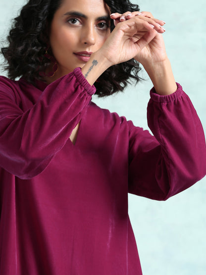 trueBrowns Magenta Velvet Co-Ord Set - Distacart