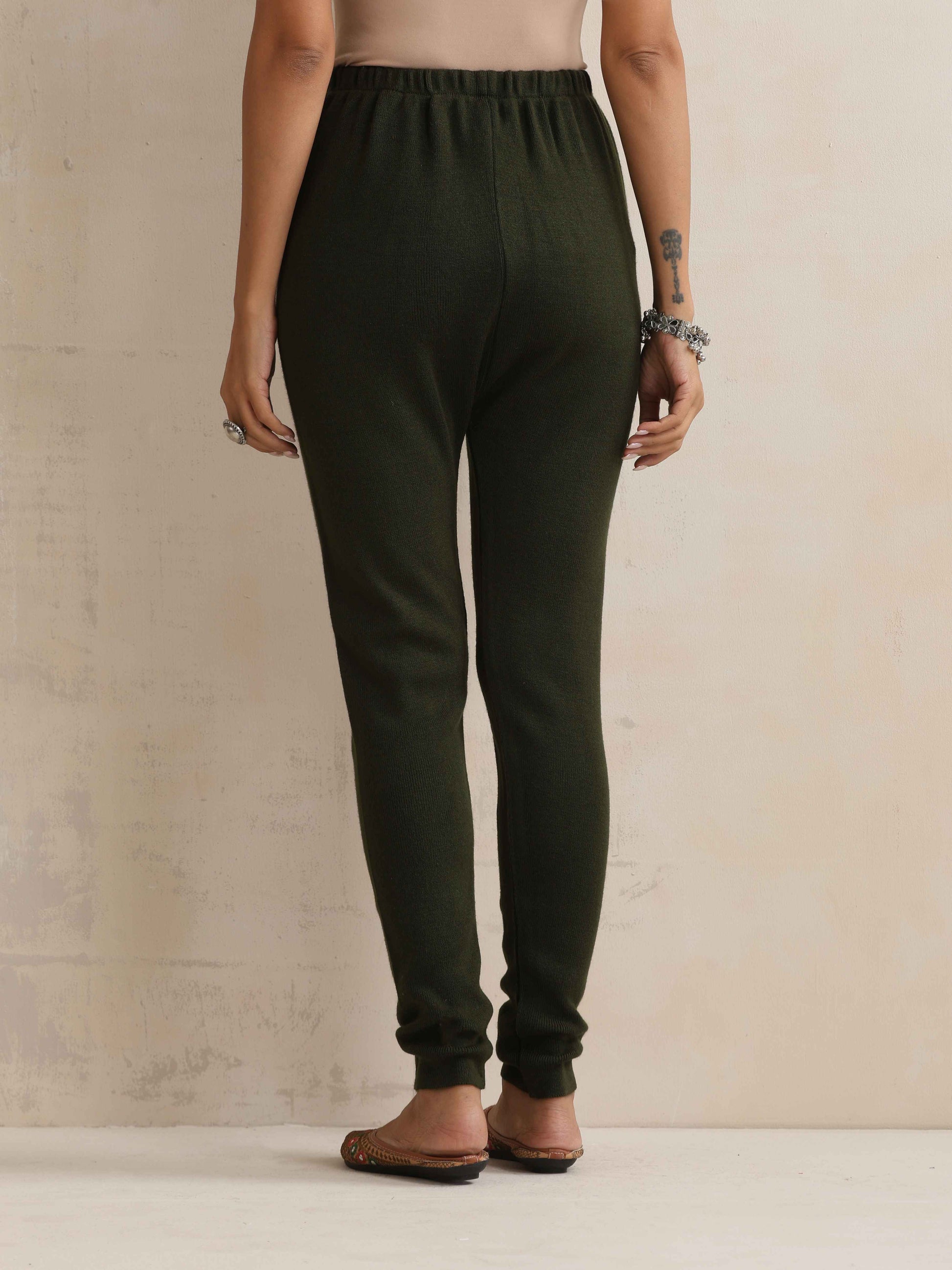 trueBrowns Green Woollen Leggings - Distacart