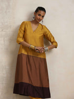Thumbnail for trueBrowns Gold Brown Silk A-line Kurta Set - Distacart