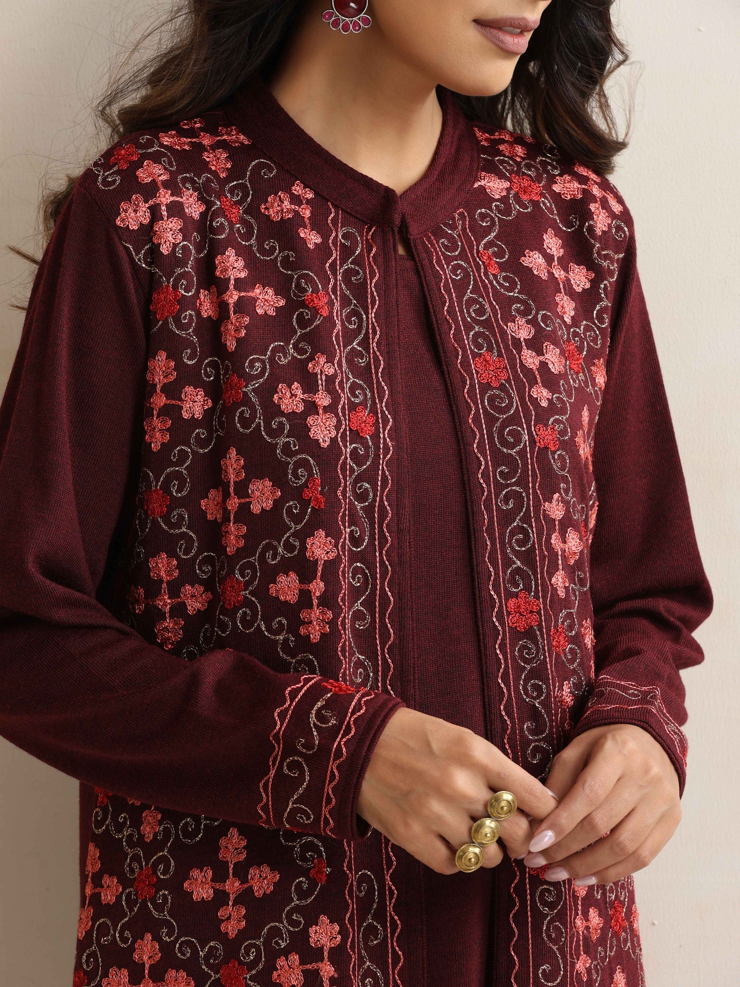 trueBrowns Purple Kashmiri Woollen Jacket 3pc Set - Distacart