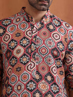 Thumbnail for trueBrowns Men's Rust Geometric Printed Kurta