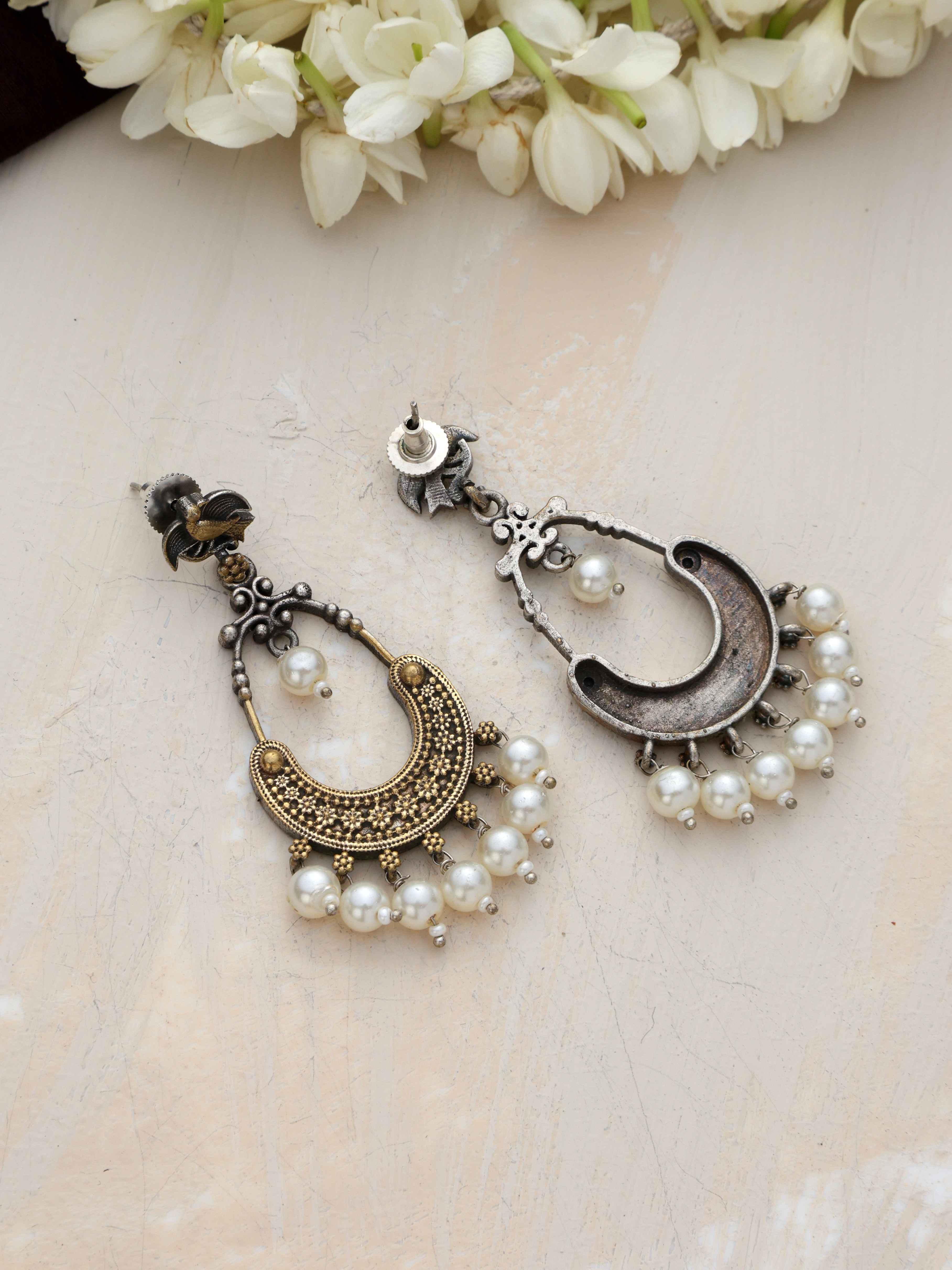 trueBrowns Silver Gold Tone Chandbaali Earrings - Distacart