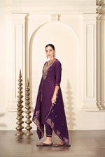 Thumbnail for BulBul Gita Purple Silk Kurta Set with Dupatta
