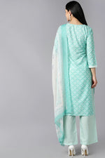 Thumbnail for Ahika Sea Green Polyester Straight Kurta Palazzo With Dupatta