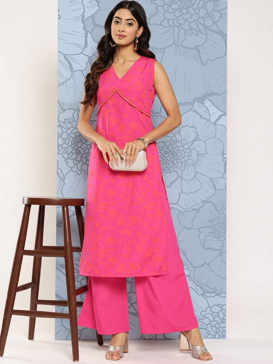 Ahalyaa Floral Printed Empire Gotta Patti Kurta With Palazzos - Distacart
