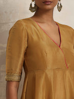 Thumbnail for trueBrowns Gold Tissue Flared Anarkali Kurta Set