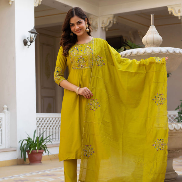 Pramukh Fab Mustard Color Viscose Mango Silk Kurta Set - Distacart