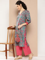 Thumbnail for Ahalyaa Women Floral Printed Gotta Patti Floral Crepe Kurta - Distacart