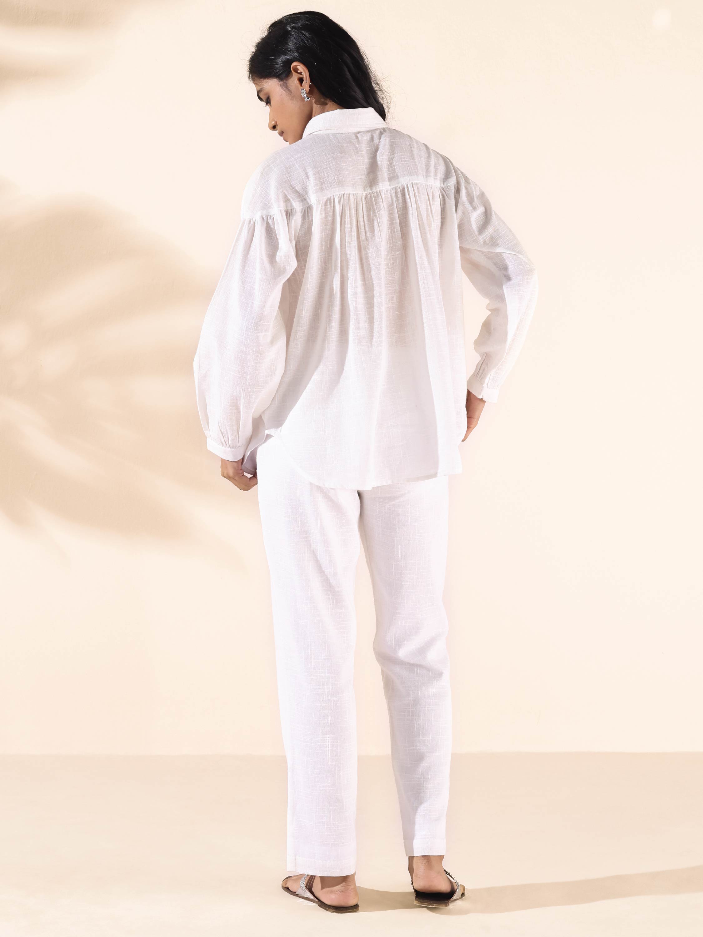 trueBrowns White Cotton Shirt Co-ord Set - Distacart