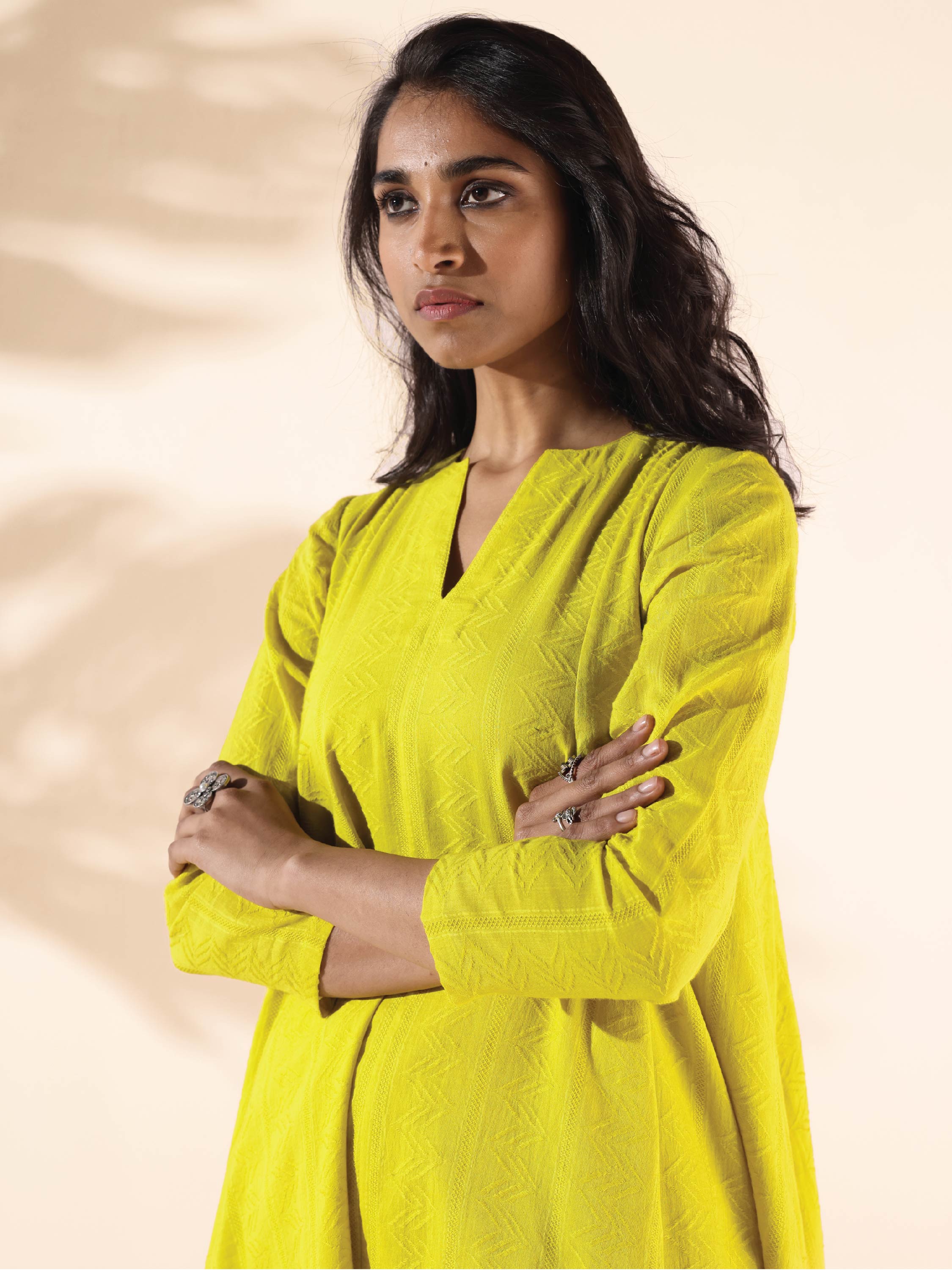 trueBrowns Lime Cotton Dobby Flared Co-ord Set - Distacart