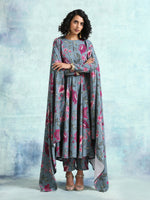 Thumbnail for trueBrowns Grey Printed Velvet Shawl - Distacart
