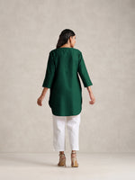 Thumbnail for trueBrowns Dark Green Cotton Blend Short Kurta