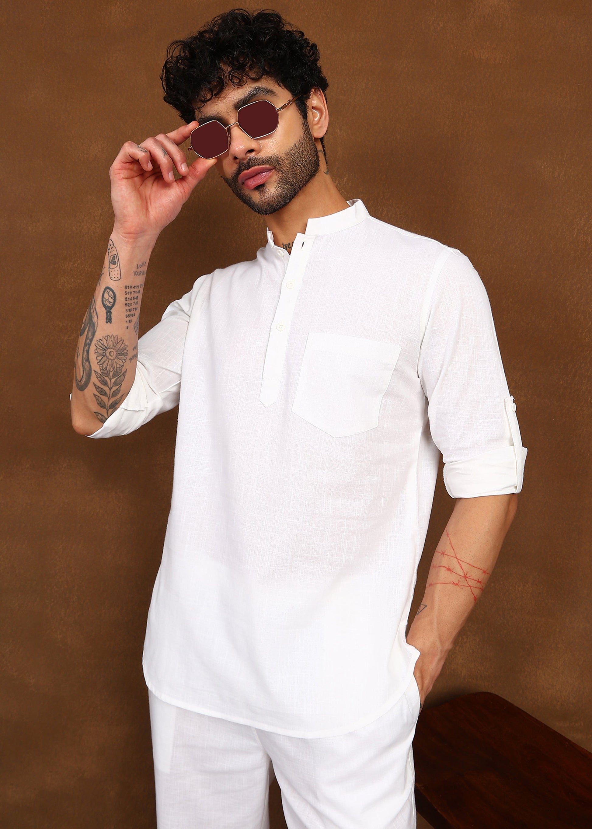 Fabmade Ivory Ease Linen Short Kurta Co-Ord Set - Distacart