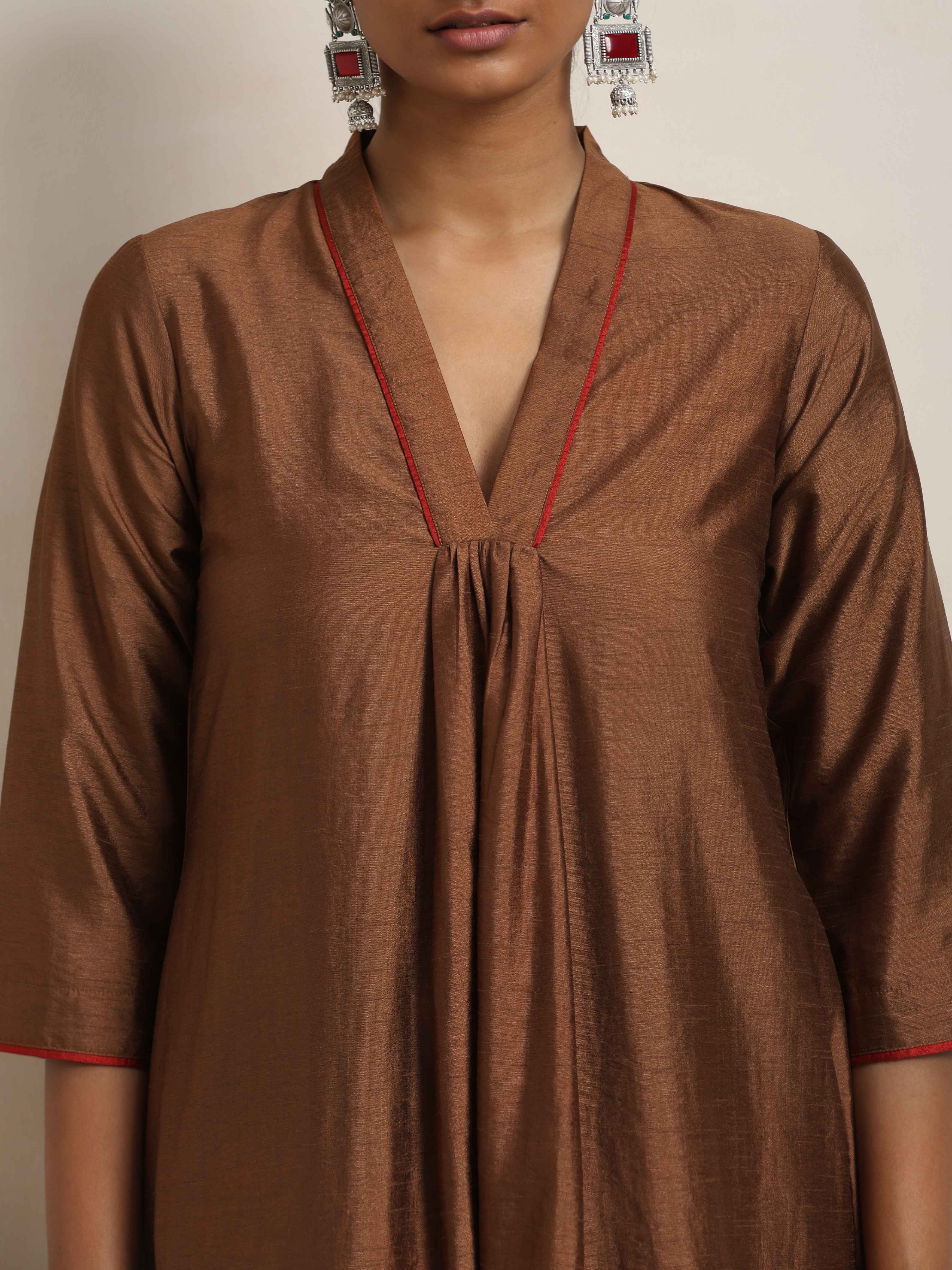 trueBrowns Brown Silk Kurta Set - Distacart