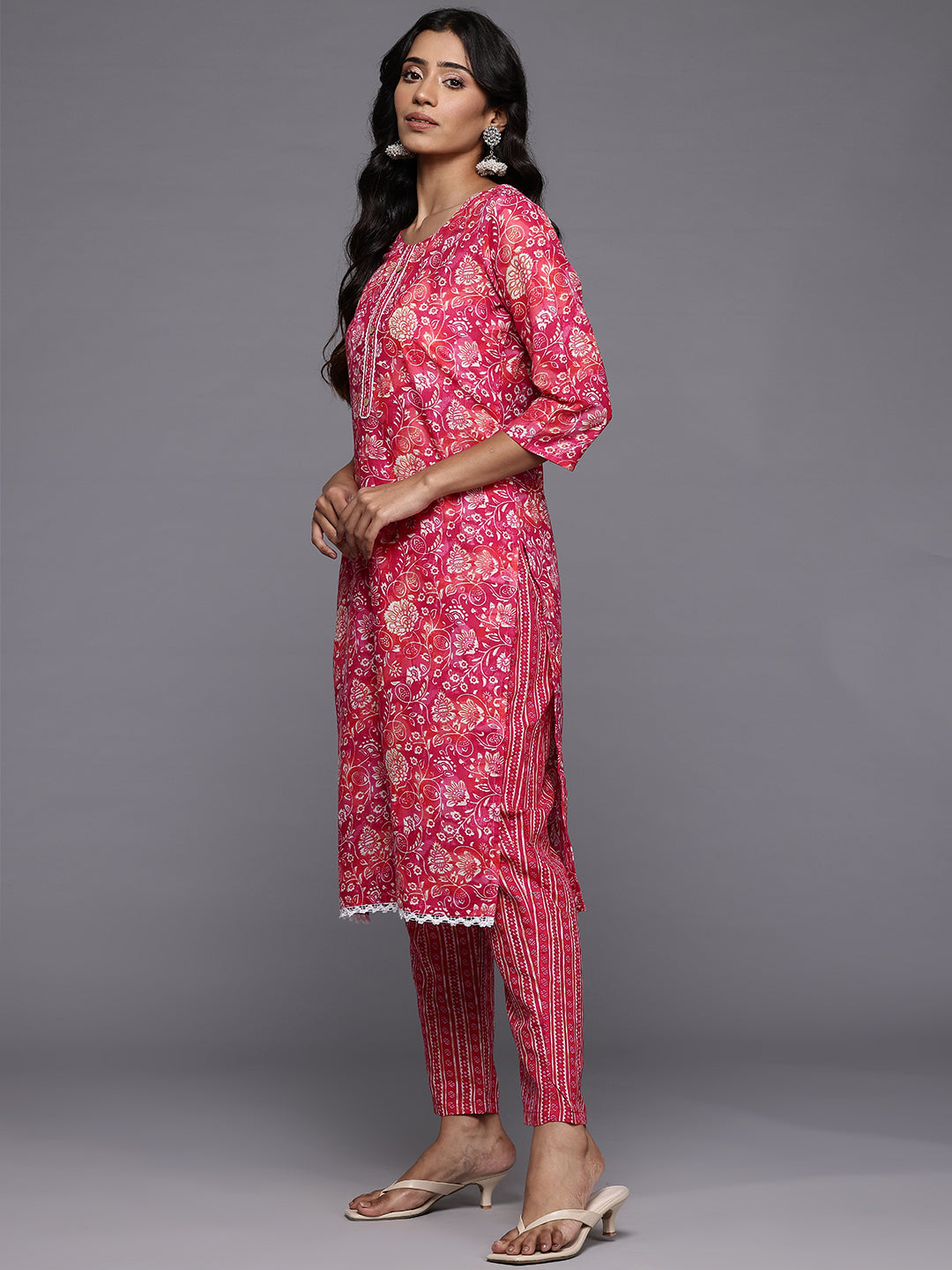 Varanga Women Floral Jaipuri Printed Lace Detaled Kurta Set With Dupatta - Distacart