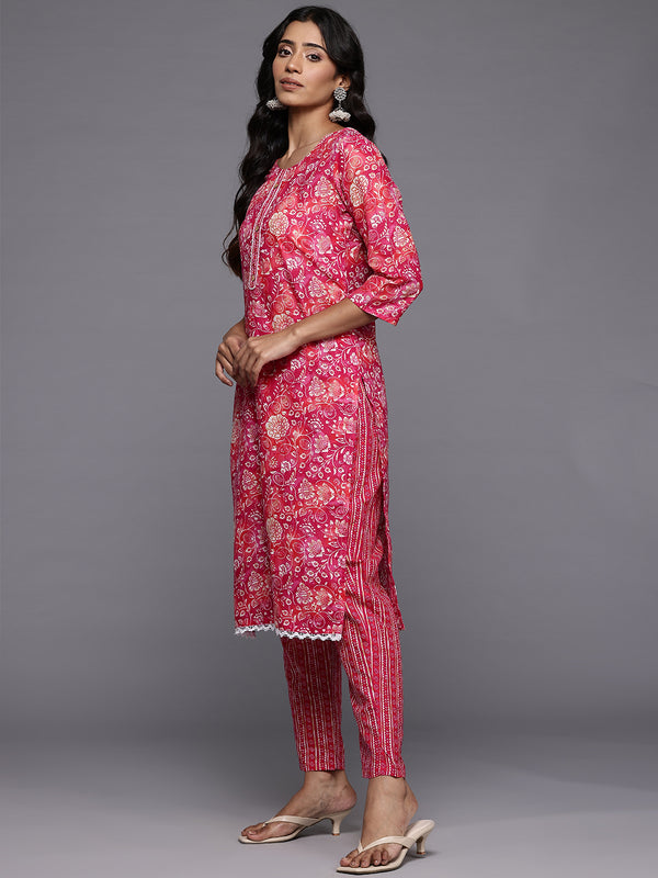 Varanga Women Floral Jaipuri Printed Lace Detaled Kurta Set With Dupatta - Distacart
