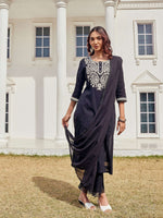 Thumbnail for BulBul Samantha Cotton Black Kurta Set with Dupatta