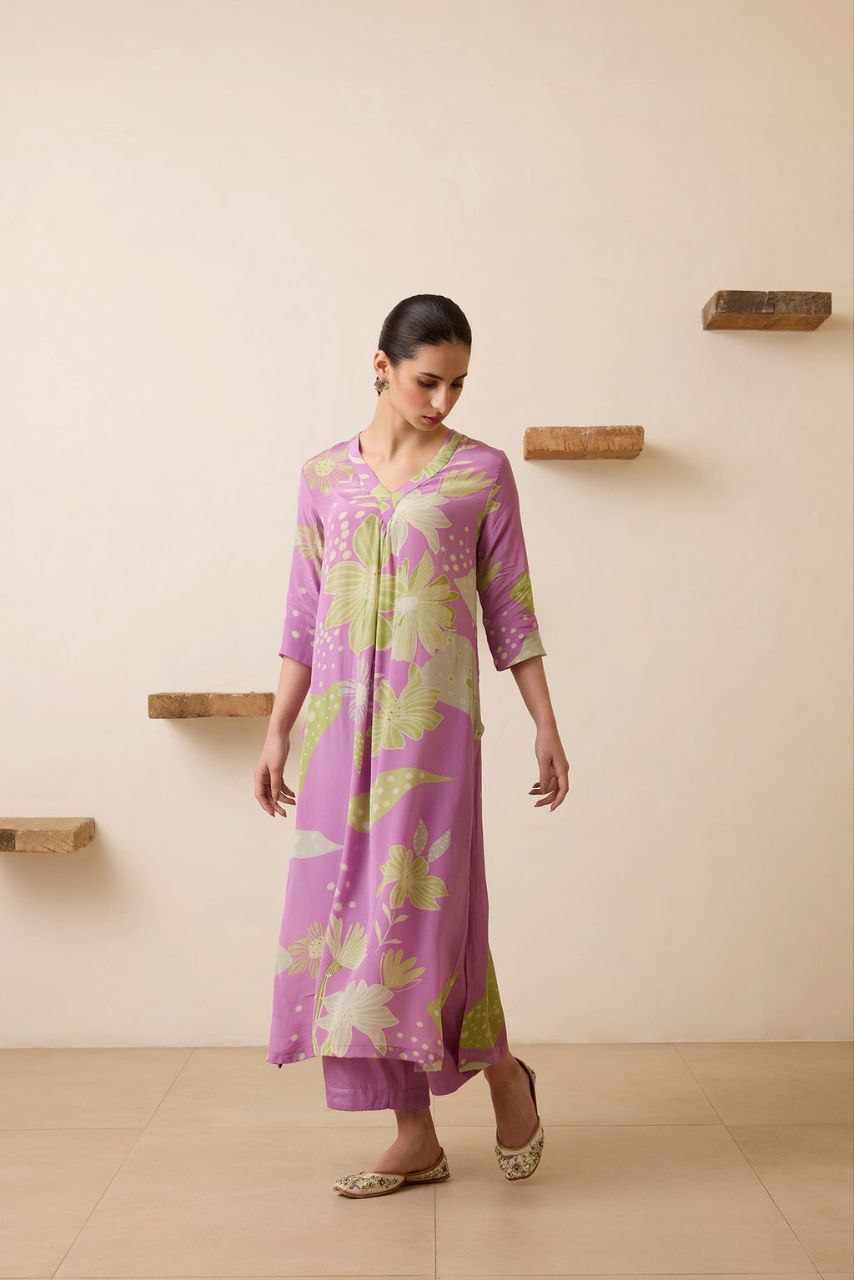 NOZ2TOZ Women's Floral Printed Knee Length V Neck Kurta Set - Distacart