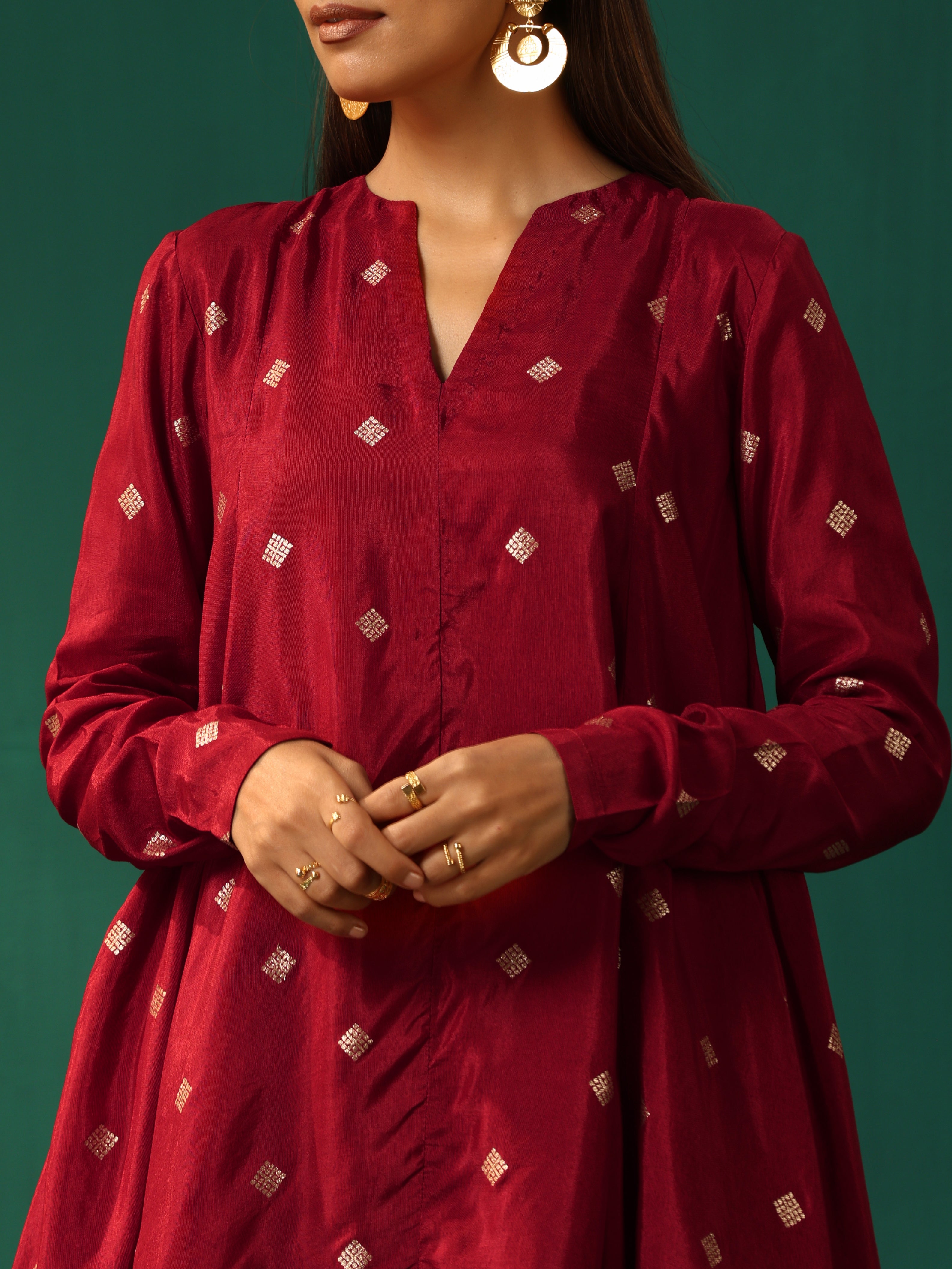 trueBrowns Maroon Diamond Viscose Silk Relaxed Co-ord Set - Distacart