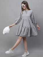Thumbnail for Jainish Women's Peach Self Design Tiered Dress - Distacart