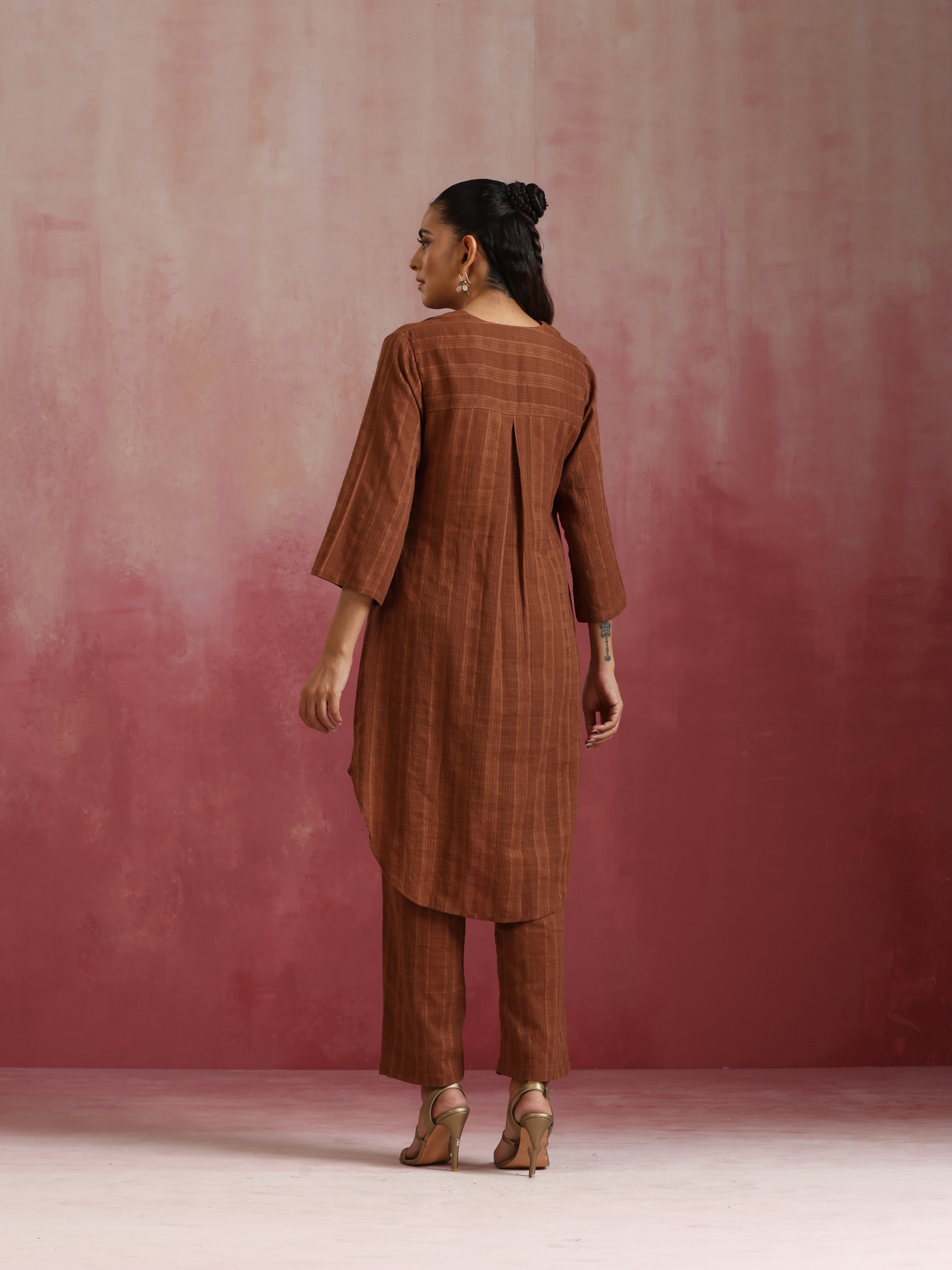 trueBrowns Brown Cotton Dobby Kurta Co-ord set