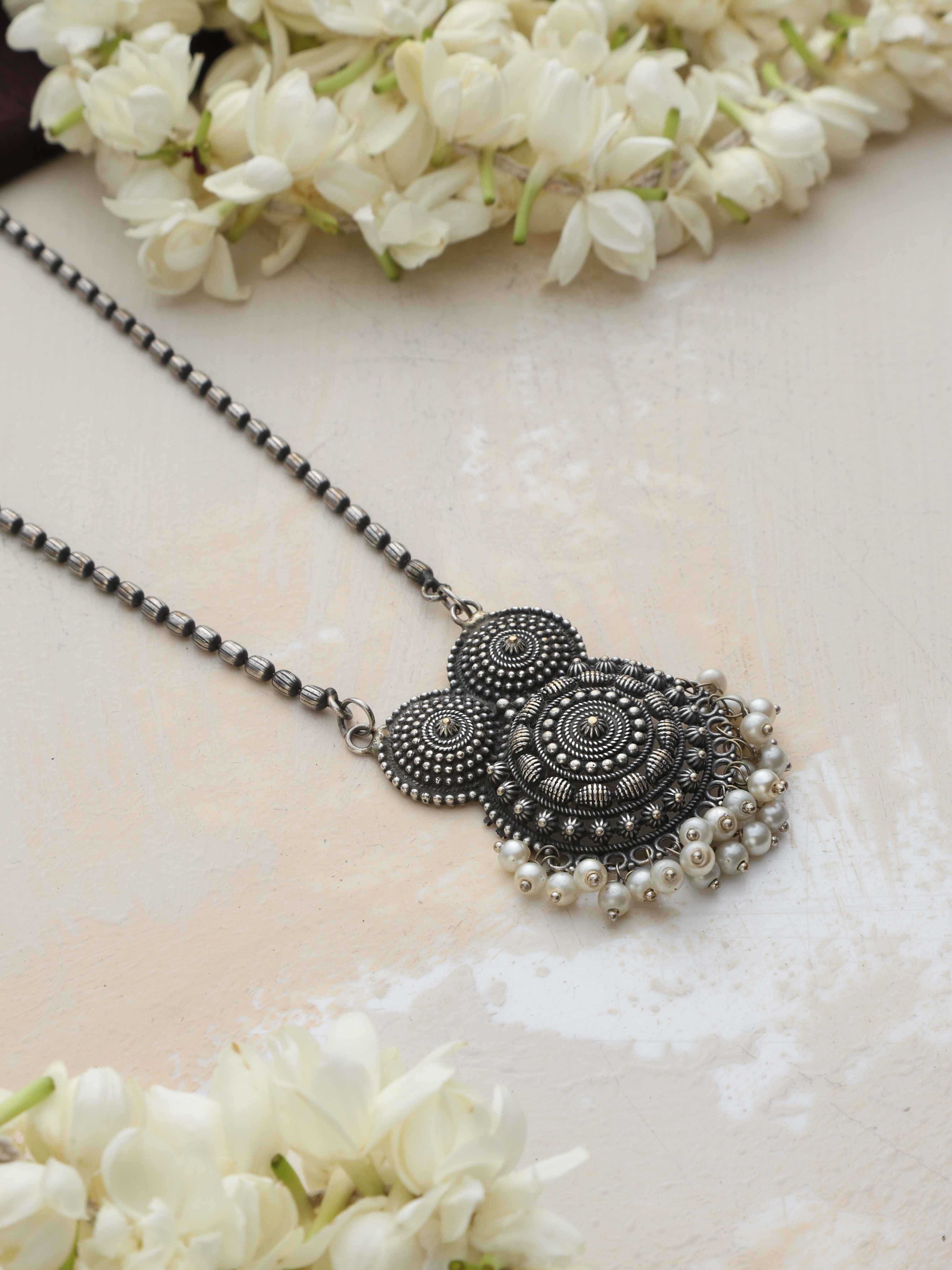 trueBrowns Silver Tone Pearl Drop Pendant Chain - Distacart