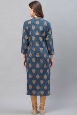 Thumbnail for Ahika Printed Simple Navy Blue Kurti