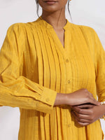 Thumbnail for trueBrowns Yellow Cotton Pleated Shirt Kurta Set
