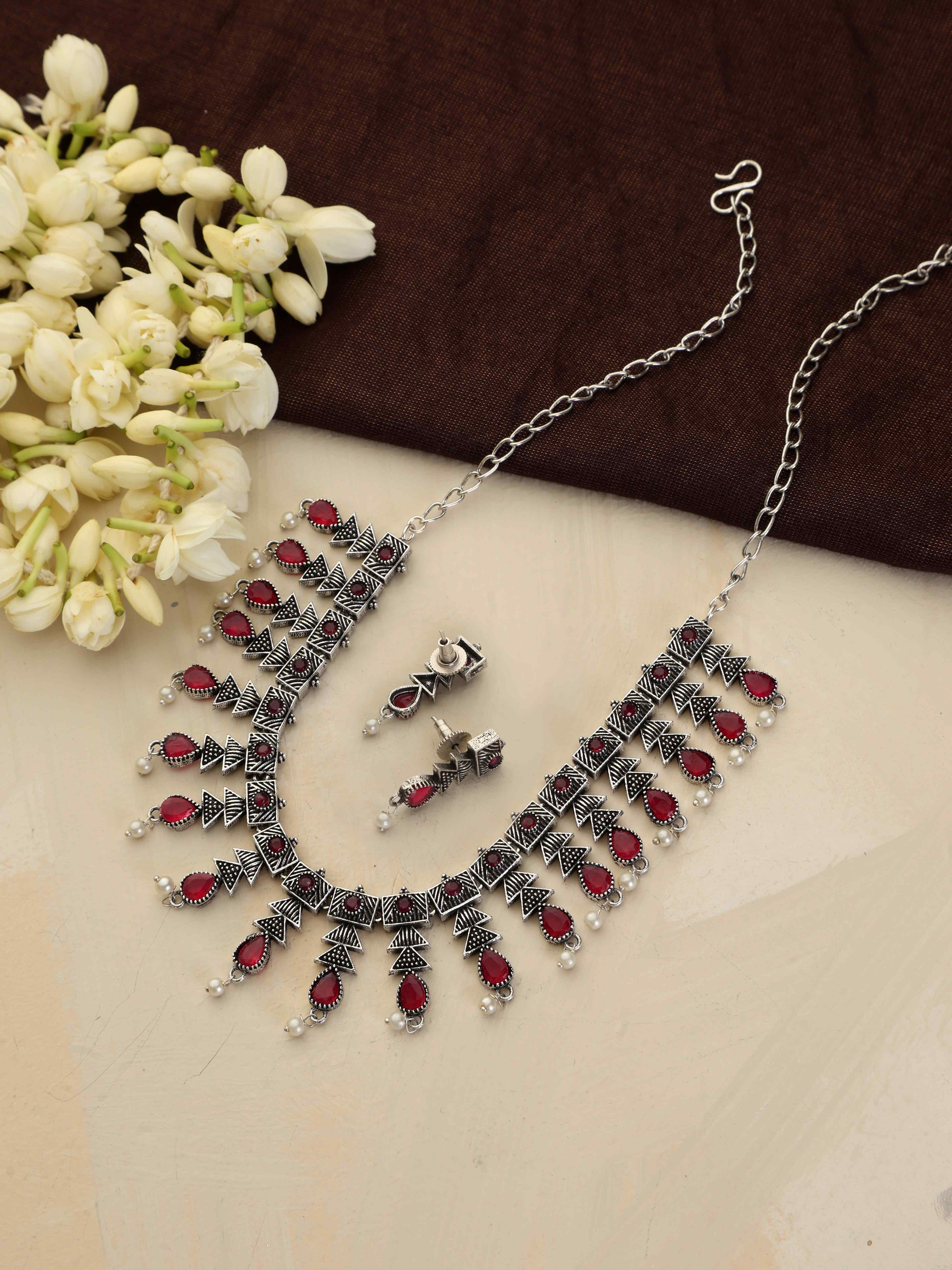 trueBrowns Silver Tone Banjara Necklace Set - Distacart