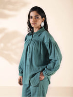 Thumbnail for trueBrowns Turquoise Cotton Dobby Shirt Co-ord Set - Distacart