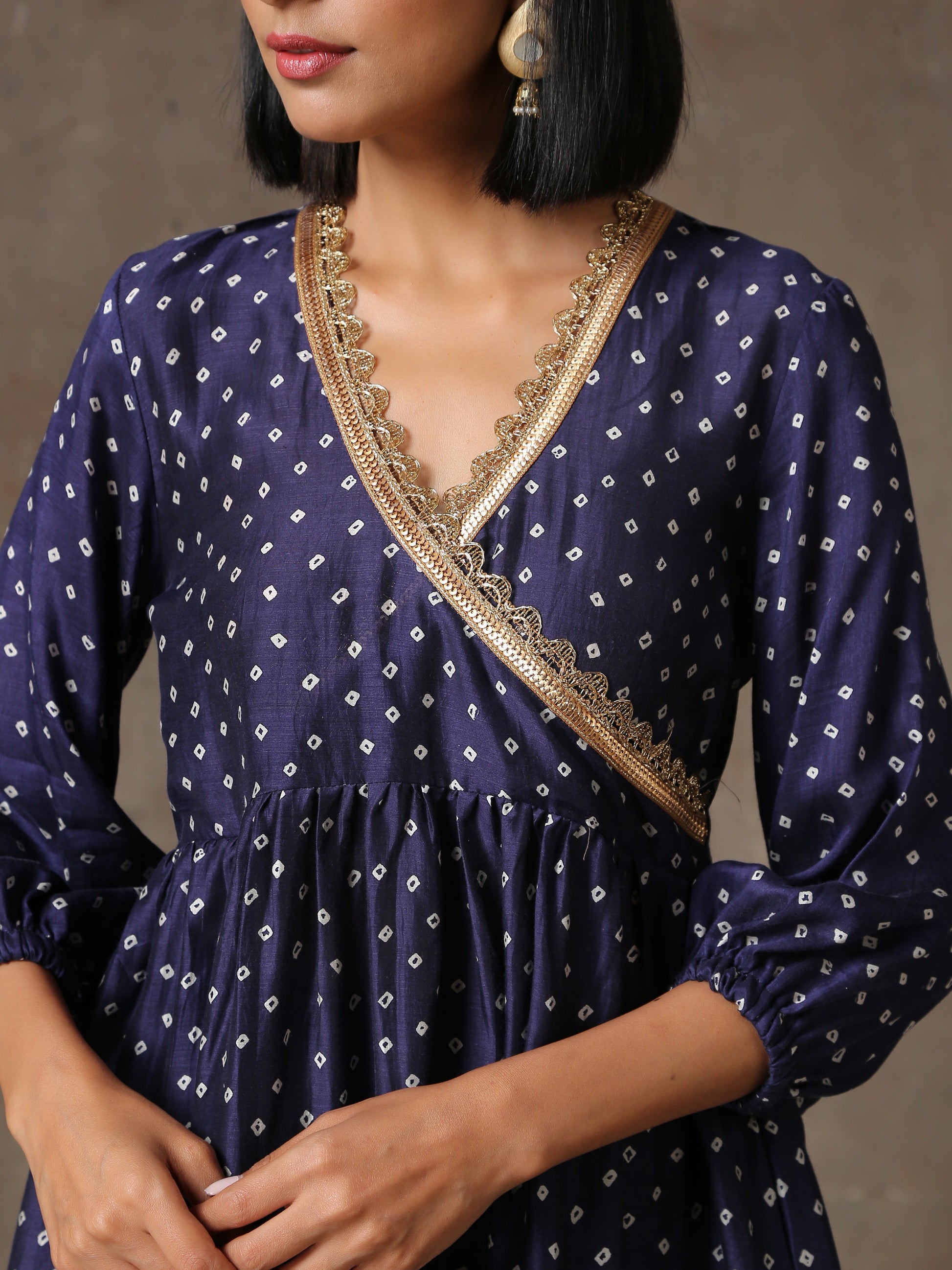 trueBrowns Blue Bandhani Printed Silk Co-Ord Set - Distacart