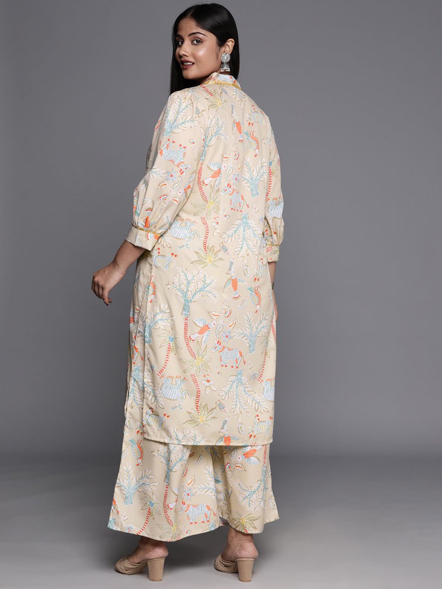 Ahalyaa Women Plus Size Printed Regular Gotta Patti Kurta with Palazzos - Distacart