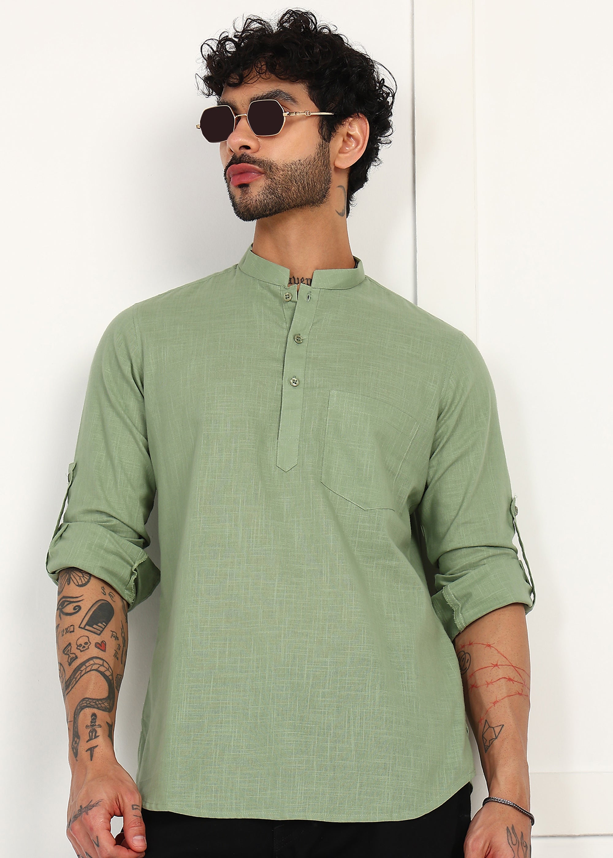 Fabmade Sage Linen Kurta - Distacart