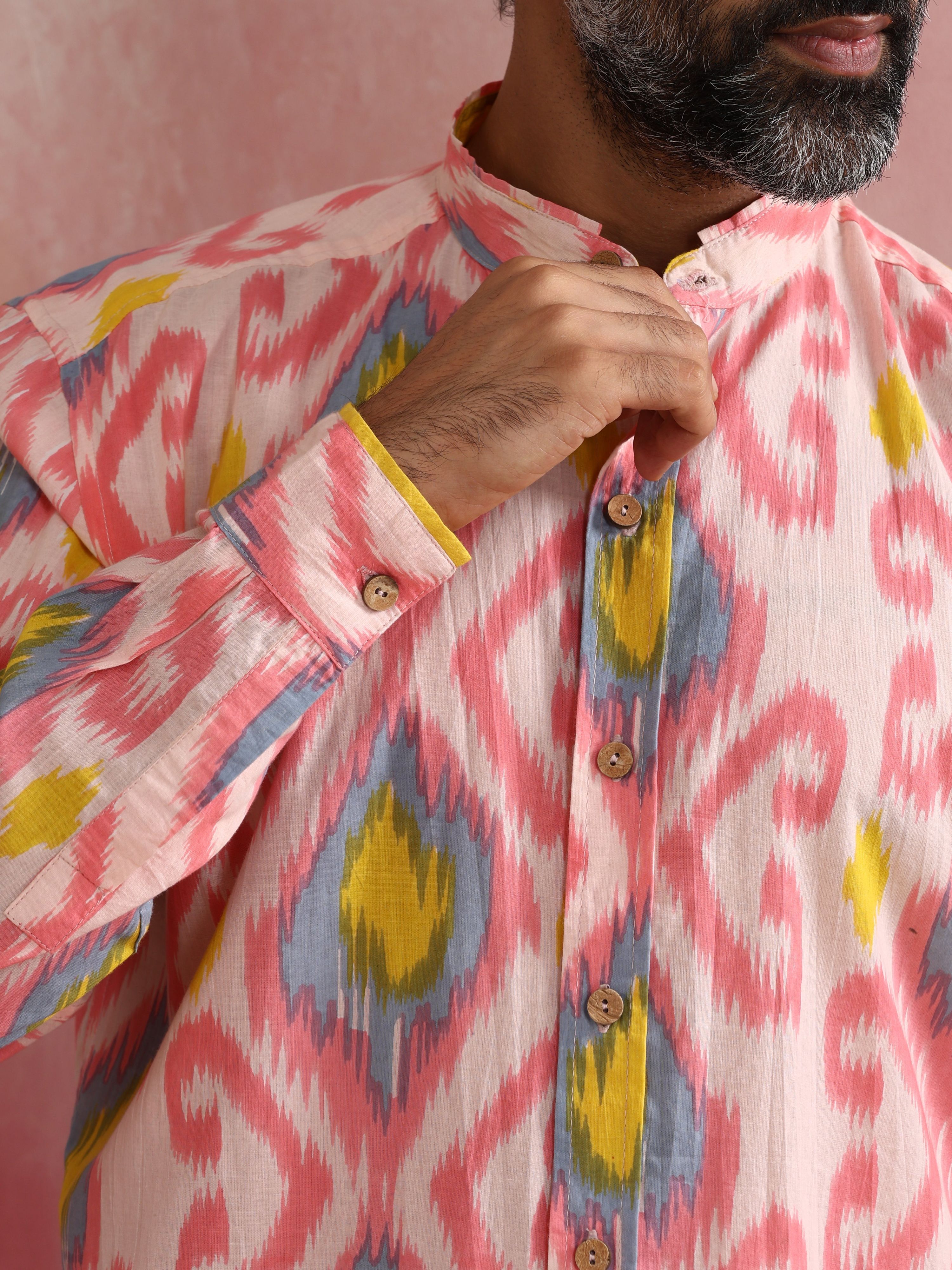 trueBrowns Men's Lime Ikat Print Cotton Shirt - Distacart