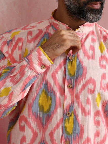 trueBrowns Men's Lime Ikat Print Cotton Shirt - Distacart