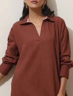 Thumbnail for trueBrowns Brown Cotton Linen Kurta Pant Set