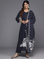 Thumbnail for Varanga Women Blue Floral Printed Kurta With Bottom And Dupatta - Distacart