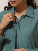 Thumbnail for trueBrowns Green Cotton Linen Kurta Pant Set