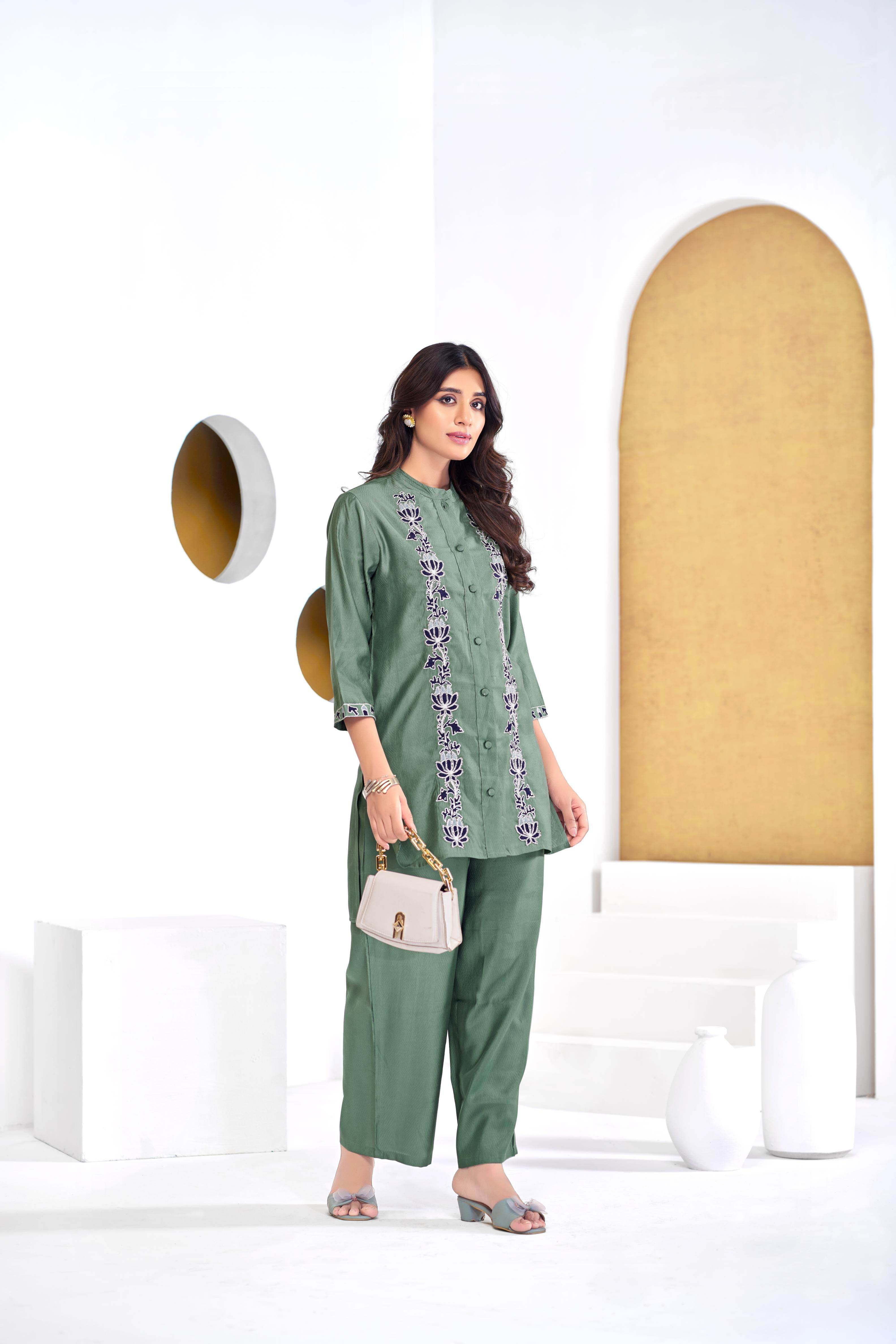 BulBul Deepti Chanderi Olive Co-Ord Set