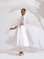 Thumbnail for trueBrowns White Cotton Schiffli Flared Anarkali Kurta Set