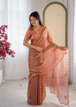 Thumbnail for Evanik Designer Heavy Fendy Satin With Beads Embroidered Work Saree With Unstitched Blouse