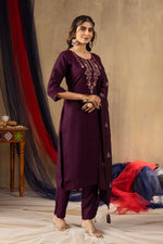 Thumbnail for Pramukh Fab Wine Color Viscose Kurta Set - Distacart