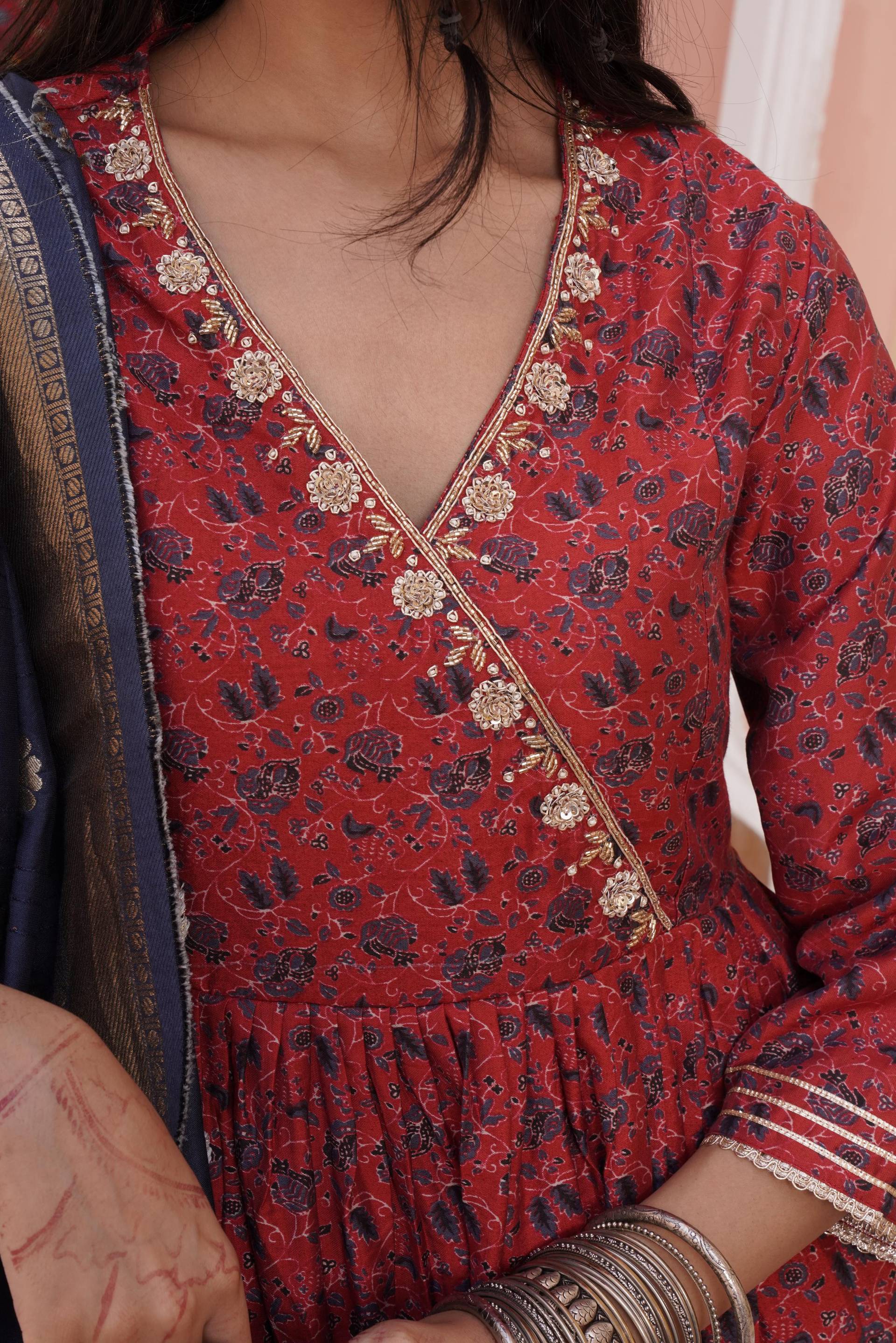 BulBul Inayat Chanderi Red Kurta Set with Dupatta