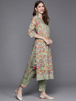 Thumbnail for Varanga Floral Printed Embroidered Kurta With Straight Pant And Chiffon Dupatta - Distacart