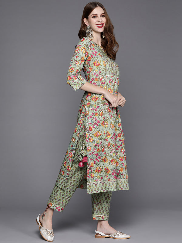 Varanga Floral Printed Embroidered Kurta With Straight Pant And Chiffon Dupatta - Distacart