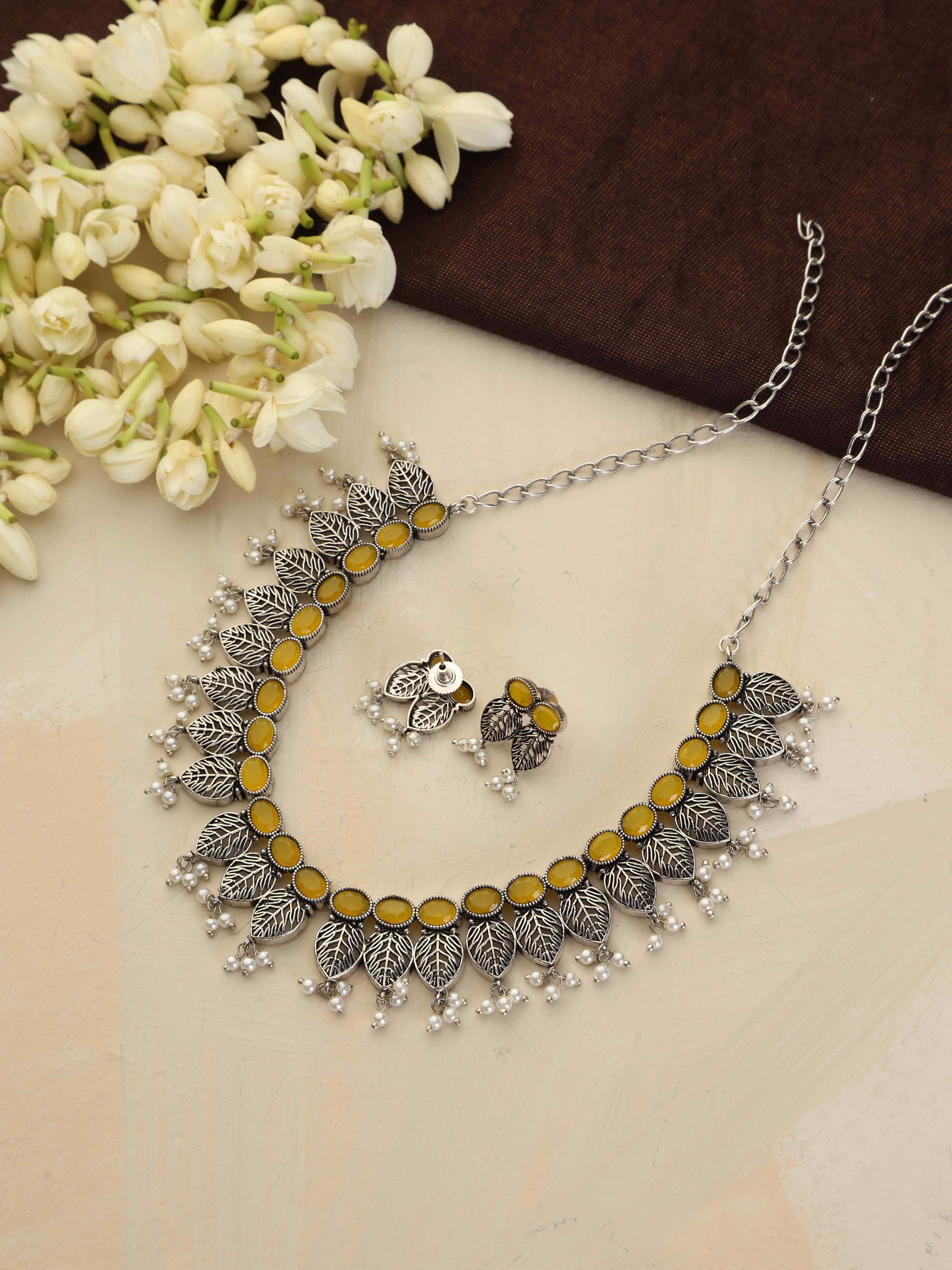 trueBrowns Silver Tone Stone Necklace Set - Distacart