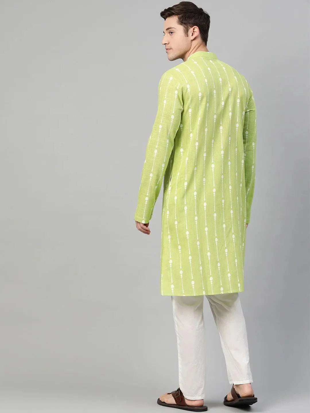 Fabmade Lime Green And White Printed Straight Kurta - Distacart