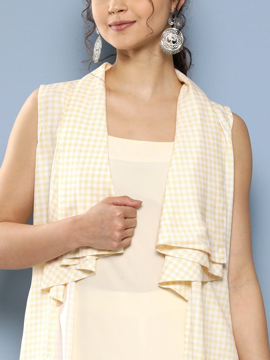 Ahalyaa Women White & Yellow Checked Crepe Kurta - Distacart